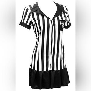 Sexy Referee Foul Play Black White Stripe Uniform Mini Dress Halloween Costume
